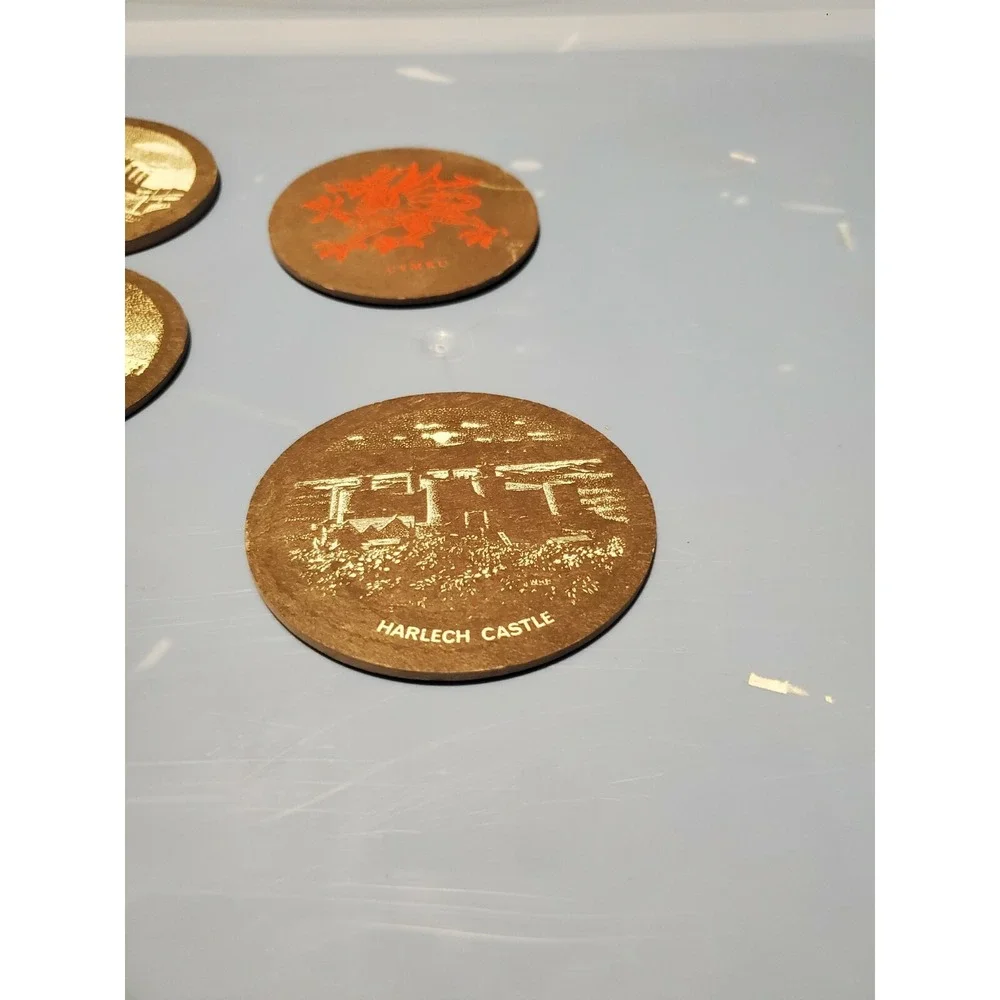 WELSH SLATE COASTERS Polished Set of 4 Harlech Cymru Llanrwst Conway Castle Hand